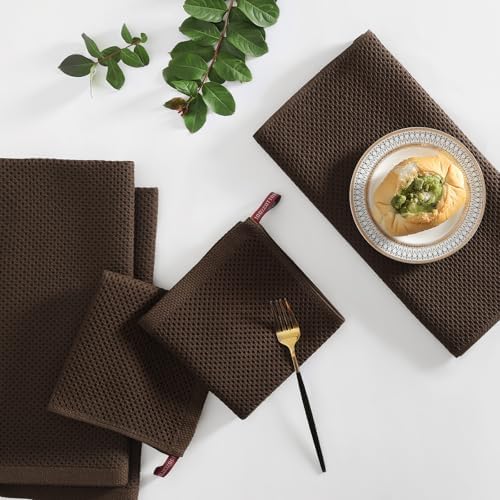 Homaxy 12 Pack 100% Cotton Kitchen Towels and Dishcloths Set, Dark Brown - Image 6