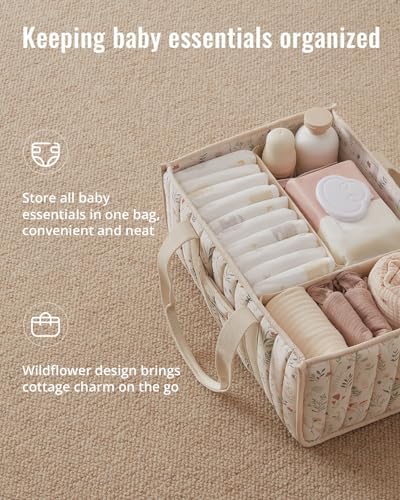 Blissful Diary Floral Diaper Caddy Organizer, Storage Basket, Floral Beige - Image 2
