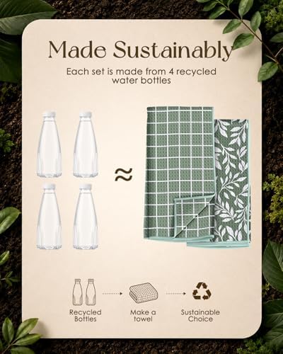 Miss Adola Reversible Microfiber Kitchen Towels Set of 2, Grid & Greenery - Image 2