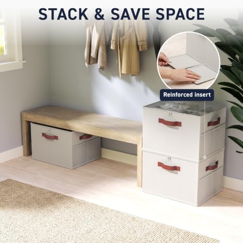 Ornavo Home Large Shoe Storage Organizer Bins 2 Pack, Foldable Linen - Image 5