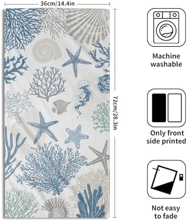 Nautical Blue Bathroom Hand Towels 2 Pack 14"x28" Sea Coral Starfish Kitchen - Image 2