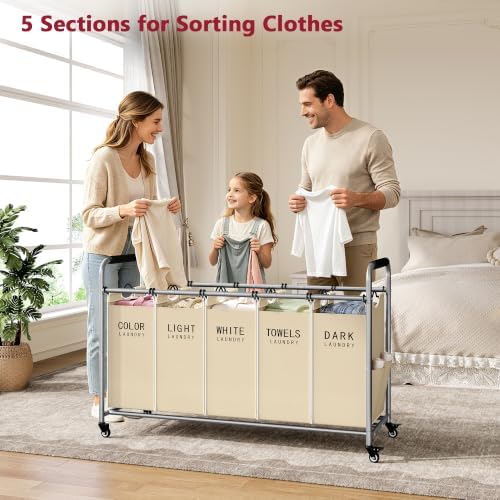 Tajsoon Laundry Sorter 5 Section, Clothes Hamper - Image 2
