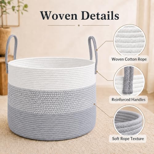 JMvicyroam 65L Extra Large Machine Washable Cotton Rope Blanket Basket - Image 3