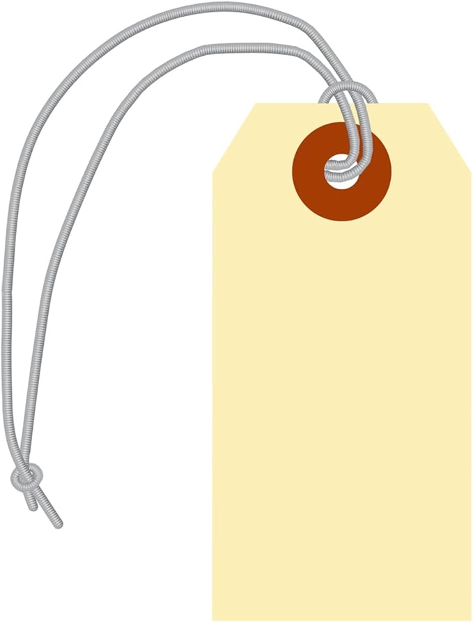 SmartSign Blank Manila Shipping Tags with Pre-Strung Elastic Strings - Pack of 250, Size-2, 13pt Thick Cardstock Tag, 3 1/4" x 1 5/8" Paper Hang Tags with Reinforced Fiber Patch