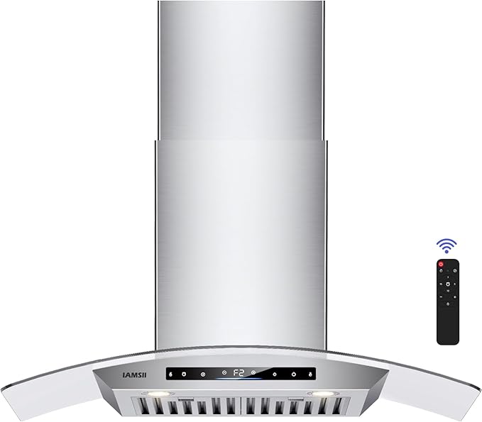 36 inch Wall Mount Range Hood 900 CFM Ducted/Ductless Convertible, Kitchen Chimney Vent Stainless Steel with Gesture Sensing & Touch Control Switch Panel, 2 Pcs Adjustable Lights
