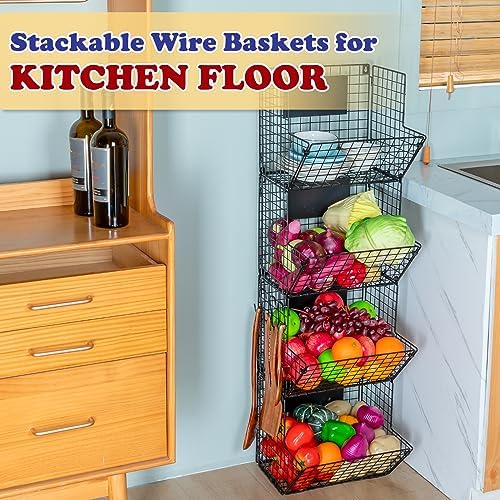 X-cosrack Metal Wire Basket Wall Mount, 4 Tier Extra Large Wall Storage Basket - Image 6