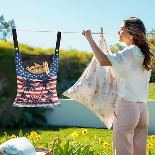 American Flag Clothes Pin Bag to Hang On Line Palm Tree Reusable Clothespin - Image 2
