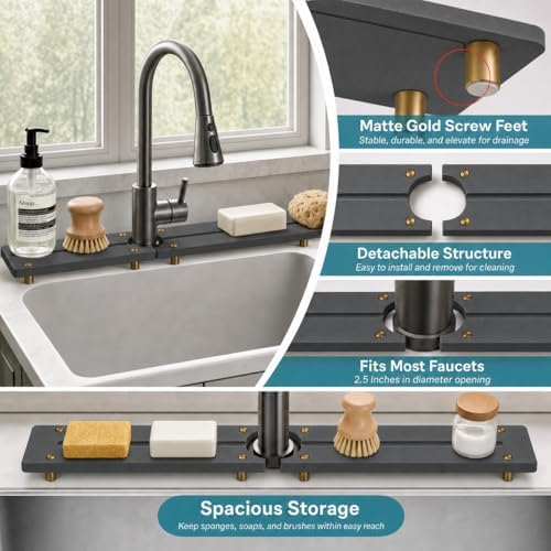 2PCS Stone Faucet Mat for Kitchen Sink, Water Absorbing Sink Tray Organizer for - Image 5