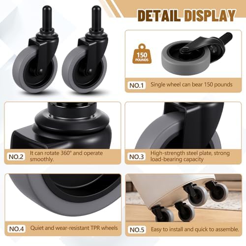 Aurelema 4 Pcs 3" Mop Bucket Casters Replacement, 3 Inch Swivel Stem Caster - Image 3