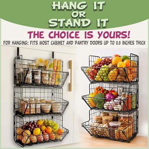 3-Tier Fruit Basket for Kitchen, 2-in-1 Countertop & Over Cabinet Door Hanging - Image 4