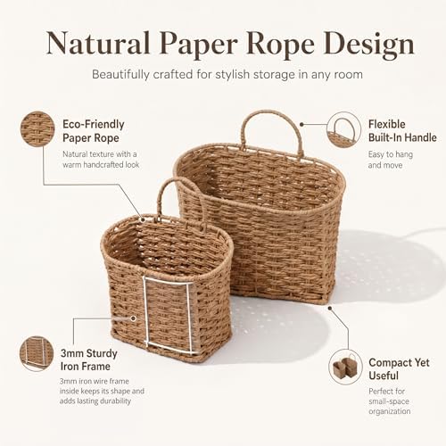 Coeusy Set of 2 Hanging Basket, Paper Rope Wall Basket - Image 5