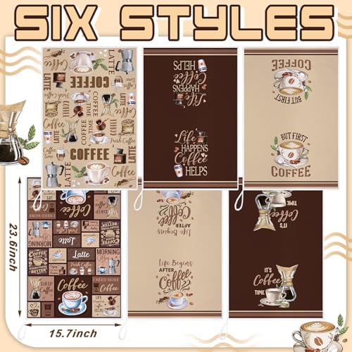Bencailor 6 Pcs Coffee Kitchen Towels Decorative Sets Dish Towels Absorbent - Image 3