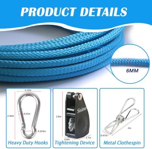 40FT Retractable Clothesline Outdoor 1/4" Polyester Coated Steel Core Rope - Image 5