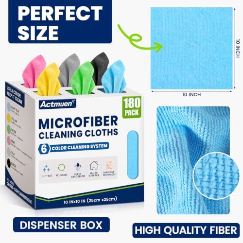 180 Pack Microfiber Cleaning Cloths, 6 Color Box, Reusable Rags - Image 4