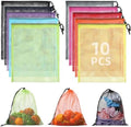 10Pcs Multicolor Mesh Drawstring Bags: Nylon Mesh Laundry Gym Travel Beach Bags by Elevateyourspacewithstorageoptions