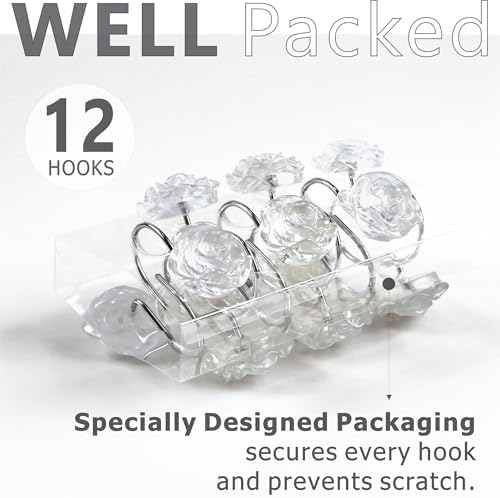 Clear Rose Shower Curtain Hooks: Cute Flower Bathroom Curtain Rings - Image 4