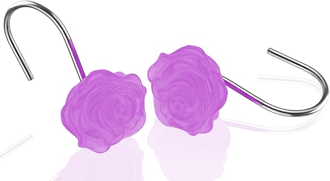 Rose Shower Curtain Hooks, Glow in The Dark, Pretty Floral Themed Elegant - Image 2