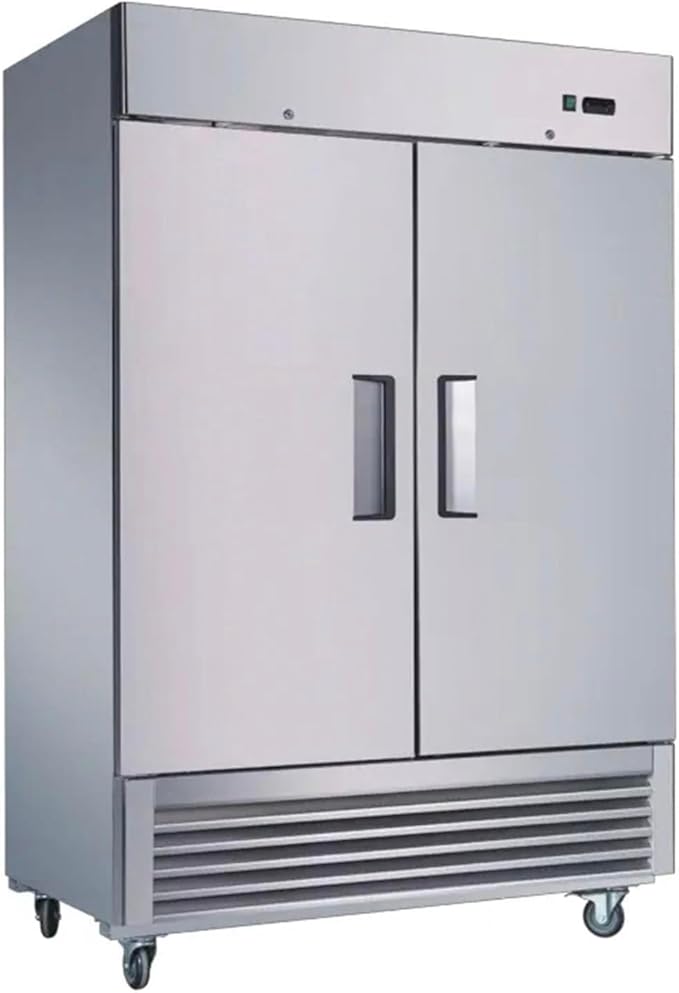 Commercial Refrigerator with Double Solid Doors, 49 cu.ft Stainless Steel Reach-in Merchandiser Upright Freezerless Refrigerator for Restaurant, Bar, Shop, Residential Beverages and Drinks