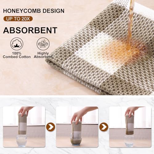 Mordimy Cotton Waffle Weave Dish Cloths, 6 Pack, Khaki & White - Image 3