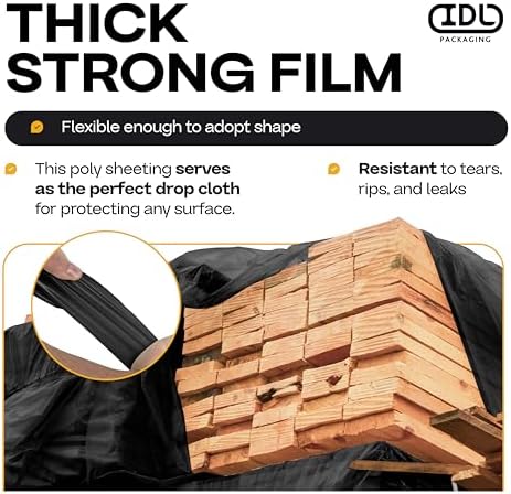 Black Construction Plastic Sheeting 6 mil x 10' x 100' LDPE Film Roll - Image 3