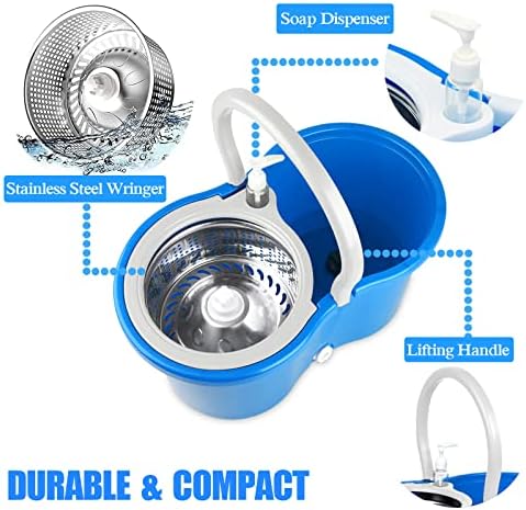 Spin Mop and Bucket with Wringer Set, 3 Mop Heads - Image 3