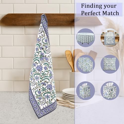 Ridhi Columbia Blue Hand Block Print 100% Cotton Kitchen Towels, 16x28 Inch - Image 5