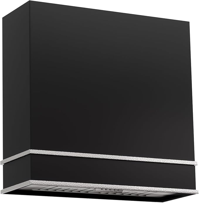 Akicon Range Hood 30 Inch, Stainless Steel Ducted Kitchen Hood with Powerful Motor, Wall Mount Modern Box, 30W X 30H X 14D Inch, AK-HS30HA-JBN (30 Inch, Jet Black with Nickel)