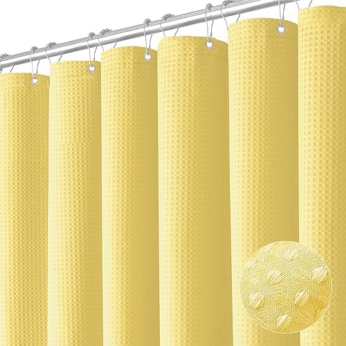 Dynamene Extra Long Waffle Shower Curtain 256 GSM Fabric 72x96 Yellow by Dynamene