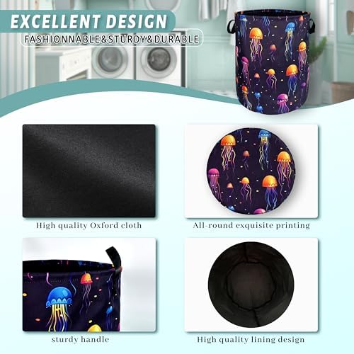 Jellyfish Laundry Basket Oxford Cloth Foldable Hamper 18.9x16.5 Inch - Image 4