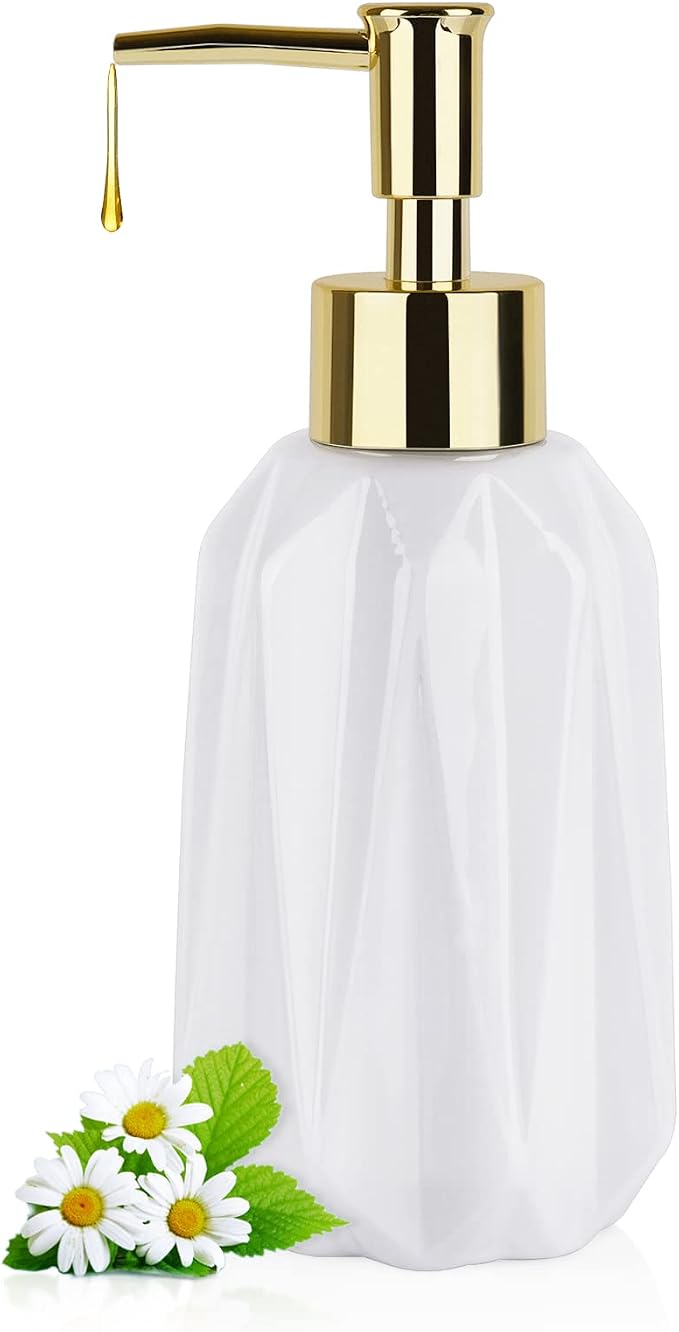 14OZ Hand Soap Dispenser for Bathroom and Kitchen, Ceramic | Refillable Hand by Natheeph