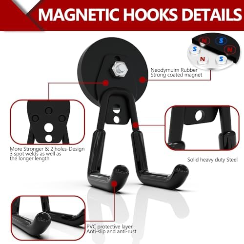 3-H Heavy Duty Magnetic Hooks, Large Magnet Hooks, 2 Pack Black - Image 3