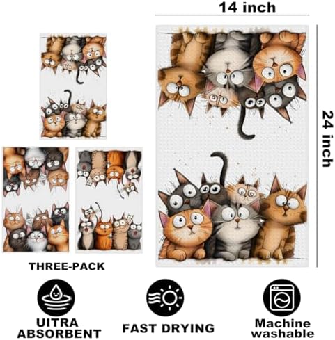 Jztco 3 Pcs Cute Cat Kitchen Towels, Cats Soft Absorbent Hand Tea Towel - Image 2