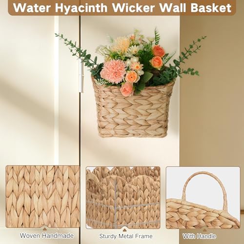 iEGrow Set of 2 Hanging Basket, Wicker Wall Basket Natural Water Hyacinth - Image 5