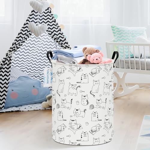 Round Laundry Basket Collapsible Storage Hamper Organizer Cat - Image 6