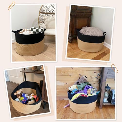 INDRESSME XXXLarge Woven Rope Blanket Basket Living Room Black Camel - Image 4
