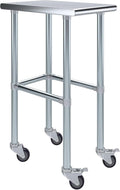Stainless Steel Work Table Open Base & Wheels | Work Station | Metal Work Bench (Stainless Steel Work Table Open Base + Casters) (15" Long x 24" Deep)
