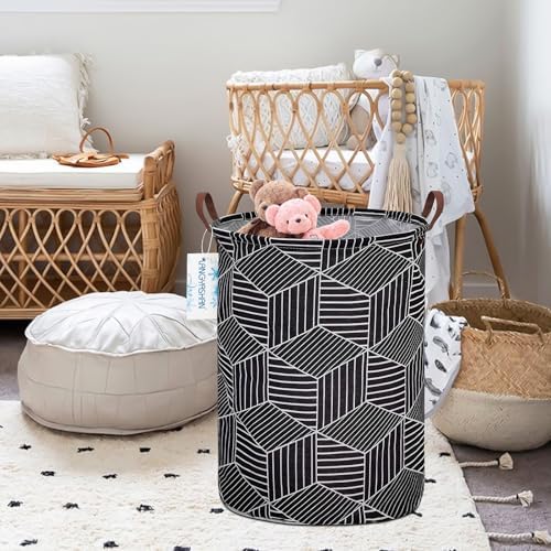 Round Laundry Basket Collapsible Storage Hamper Organizer Black diamond - Image 7