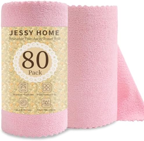 Jessy Home 80 Pack Reusable Paper Towels Pink Microfiber Cleaning Cloth Roll by JessyHome