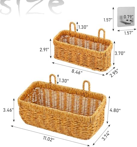 2 pack Wall Hanging Baskets for Storage Square Woven Hanging Basket - Image 2