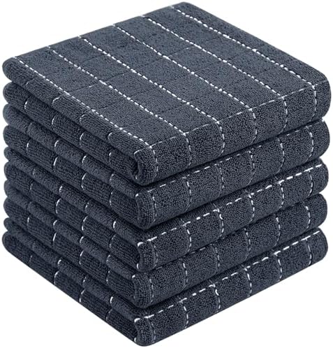 Homaxy 100% Cotton Terry Kitchen Towels, 5 Pack, Dark Grey by Homaxy
