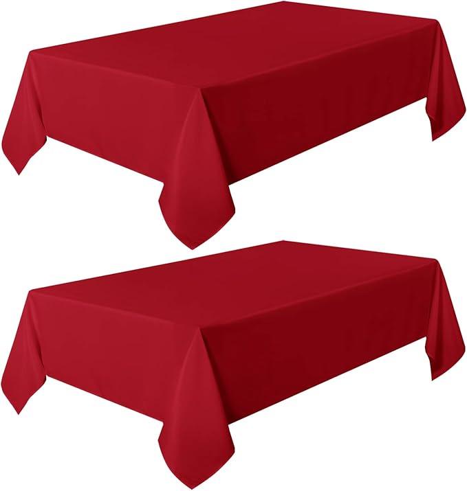 sancua 2 Pack Red Tablecloth 60 x 120 Inch, Rectangle 8 Feet Table Cloth - Stain and Wrinkle Resistant Washable Polyester Table Cover for Dining Tables, Buffet Parties and Camping