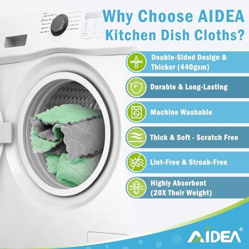 AIDEA Kitchen Dishcloths, 12 PK Absorbent Dish Towels Coral Fleece 6"x10.4" - Image 4