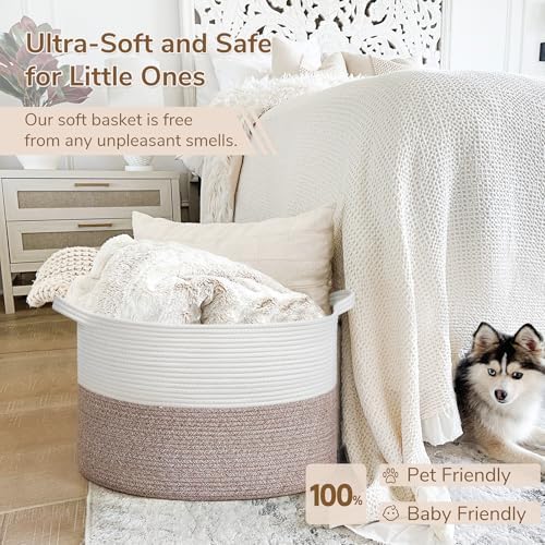 INDRESSME Large Woven Rope Blanket Basket Living Room Brown - Image 5