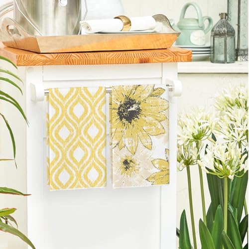Artoid Mode Yellow Floral Leaves Boho Kitchen Towels Dish Towels, 18x26 Inch - Image 4