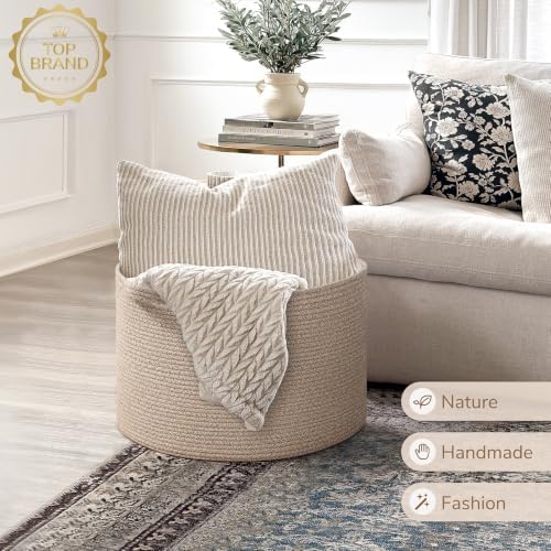 INDRESSME Large Woven Wicker Blanket Basket Living Room - Image 7