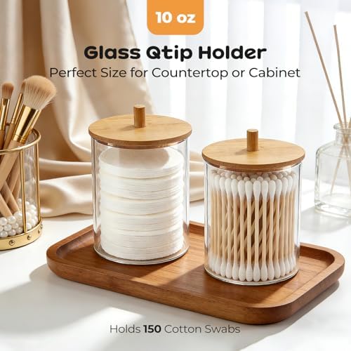 Glass Qtip Holder with Bamboo Lids, 10 oz Apothecary Jars, 2 Pack - Image 5