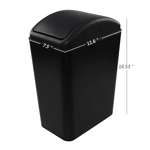 Vababa 3-Pack 4.5 Gallon Plastic Swing-Top Garbage Can, Trash Can with Swing Lid, Black
