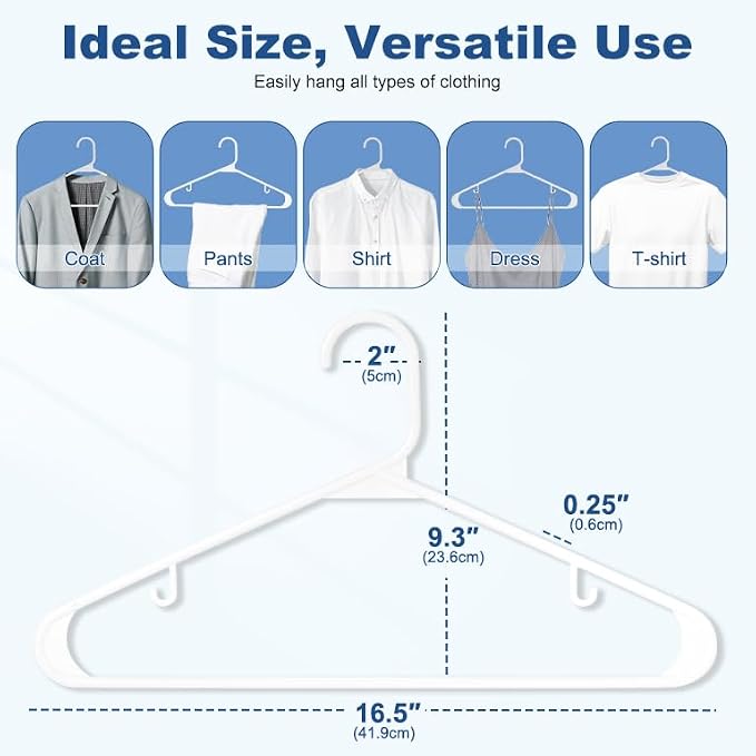 HOUSE DAY White Plastic Hangers 500 Pack, Slim Space-Saving Clothes Hangers | - Image 2
