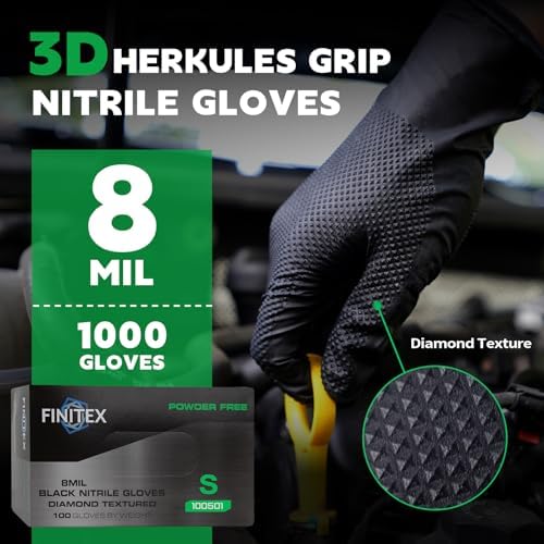 FINITEX Disposable Nitrile Diamond Texture Black 8mil Mechanic Gloves - Image 5