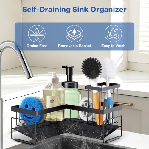 RealPlus Large Sponge Holder for Sink Caddy, 90° Kitchen Sink Organizer - Image 7